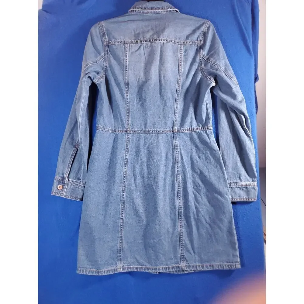 Frye Shirt Dress Women's Small Blue Denim Long Sleeve Button Front Tunic Pockets - Picture 14 of 15